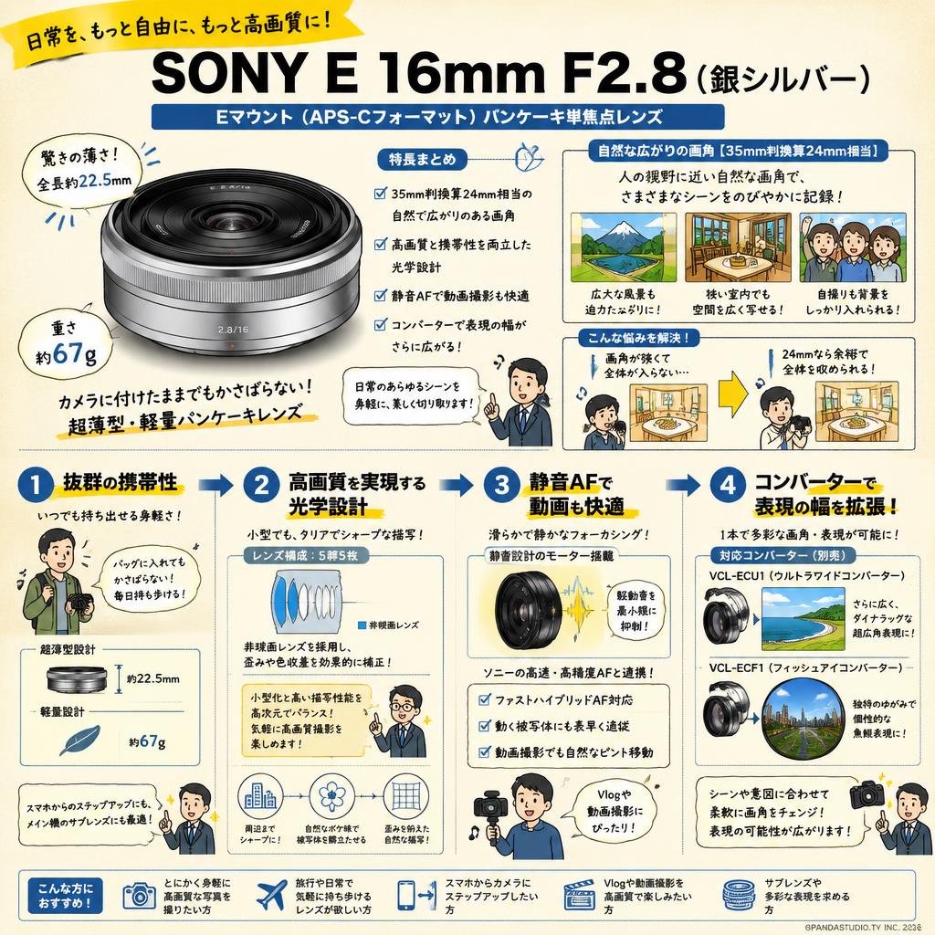 SONY E 16mm F2.8(銀シルバー) Eマウント（APS-Cフォーマット） 概要