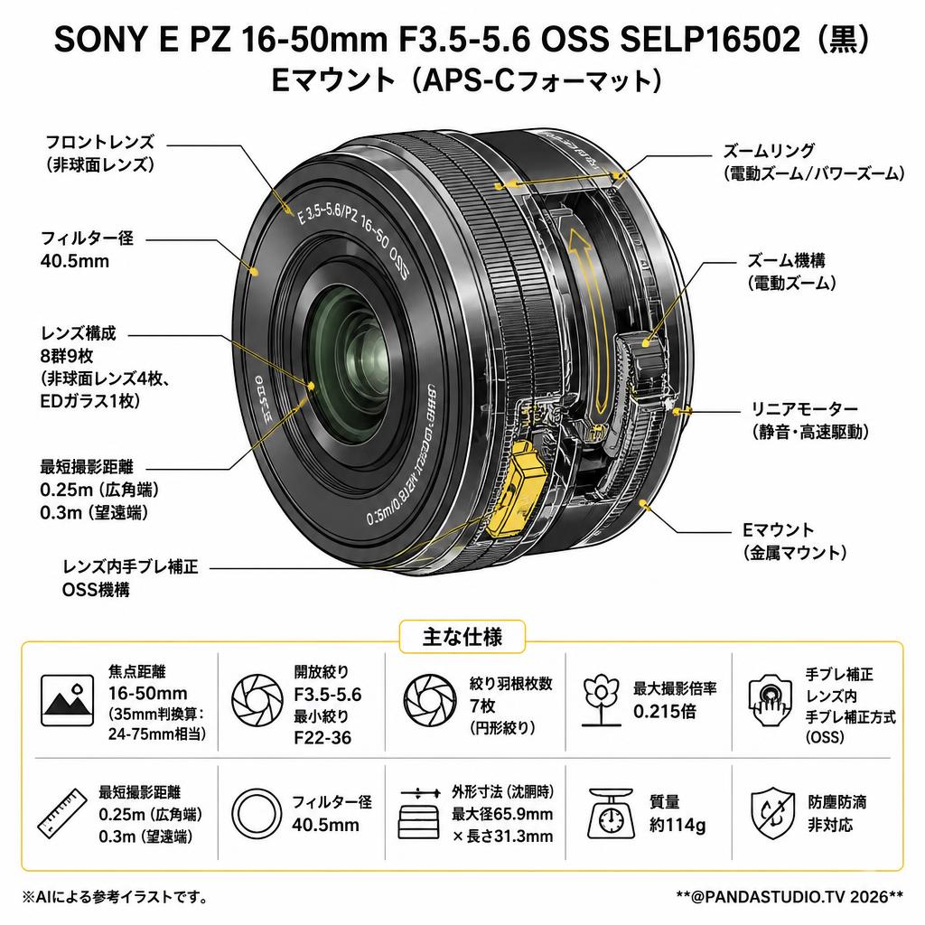 SONY E PZ 16-50mm F3.5-5.6 OSS SELP16502 (黒) Eマウント（APS-Cフォーマット） スペック