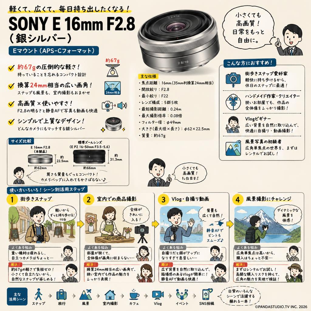 SONY E 16mm F2.8(銀シルバー) Eマウント（APS-Cフォーマット） おもな対象のお客様