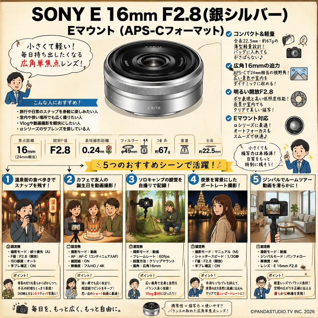 SONY E 16mm F2.8(銀シルバー) Eマウント（APS-Cフォーマット） 用途