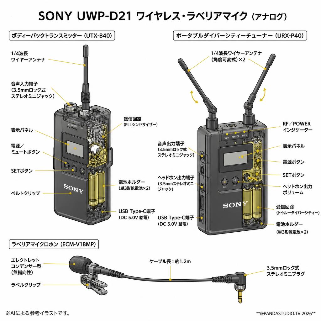 SONY UWP-D21 ワイヤレス・ラベリアマイク（アナログ） スペック