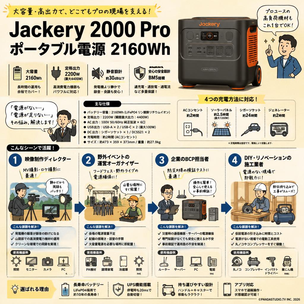 Jackery 2000 Pro ポータブル電源 2160Wh おもな対象のお客様