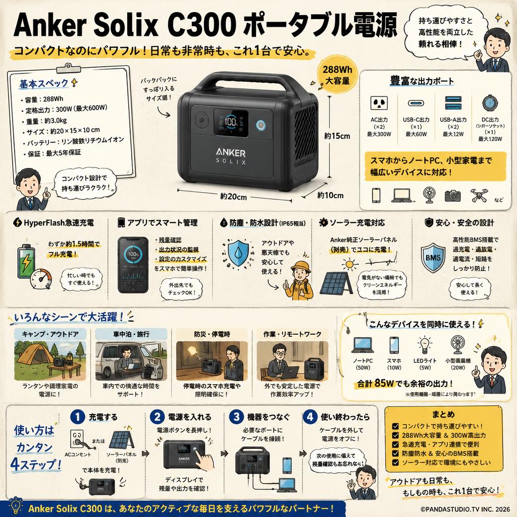 Anker Solix C300  Portable Power Station (288Wh ポータブル電源 ) 概要