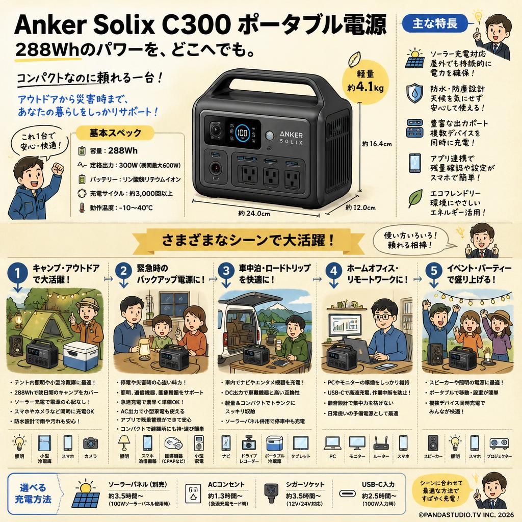 Anker Solix C300  Portable Power Station (288Wh ポータブル電源 ) 用途