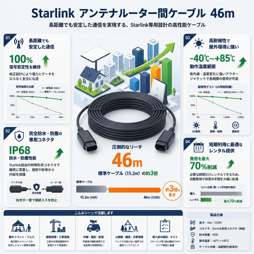Starlink アンテナルーター間ケーブル 46m セールスポイント