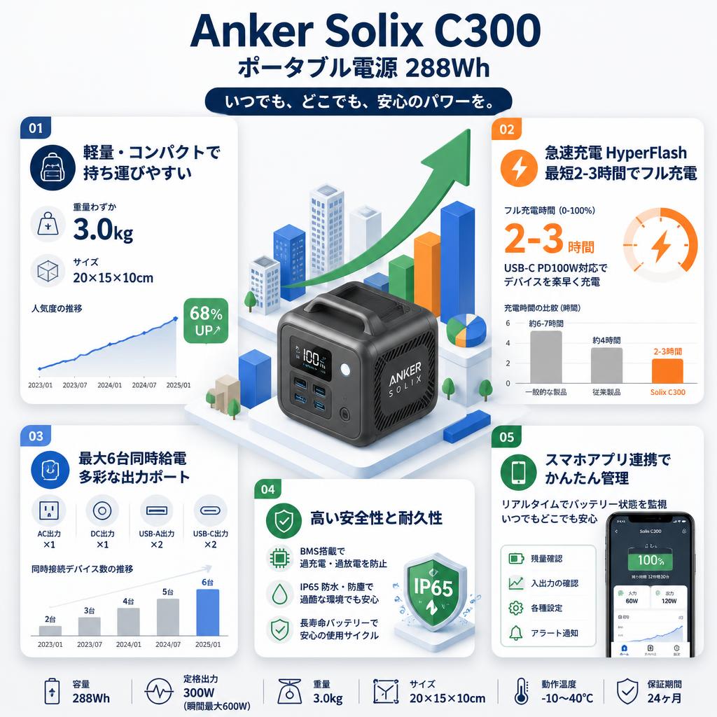 Anker Solix C300  Portable Power Station (288Wh ポータブル電源 ) セールスポイント