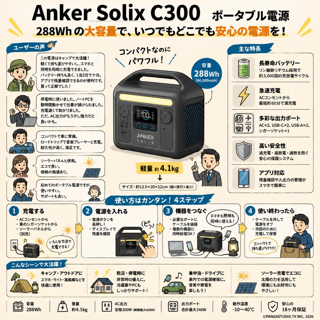 Anker Solix C300  Portable Power Station (288Wh ポータブル電源 ) インターネット上のお客様の声（評判）