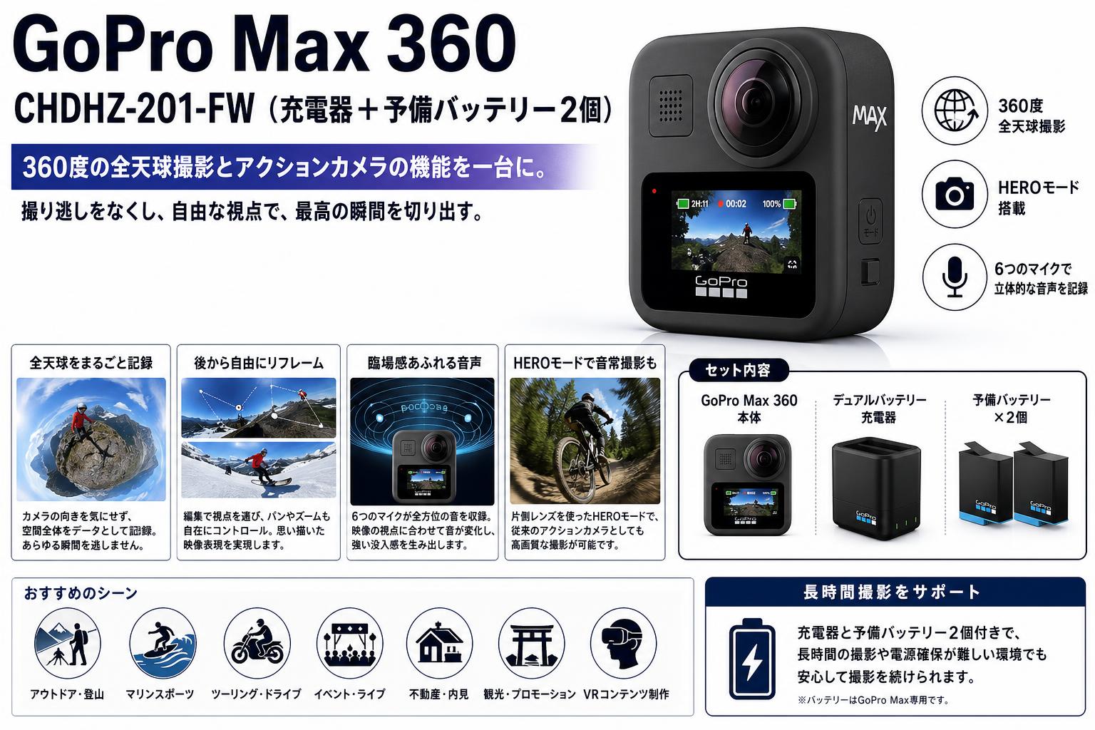 GoPro Max 360  CHDHZ-201-FW（充電器+予備バッテリー2個） 概要