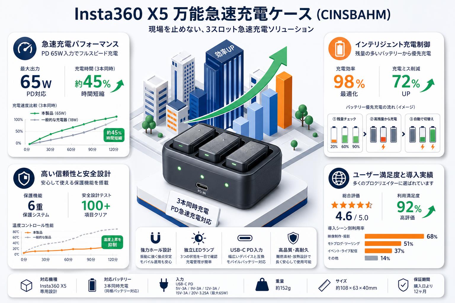 Insta360 X5 万能急速充電ケース (CINSBAHM) インターネット上のお客様の声（評判）