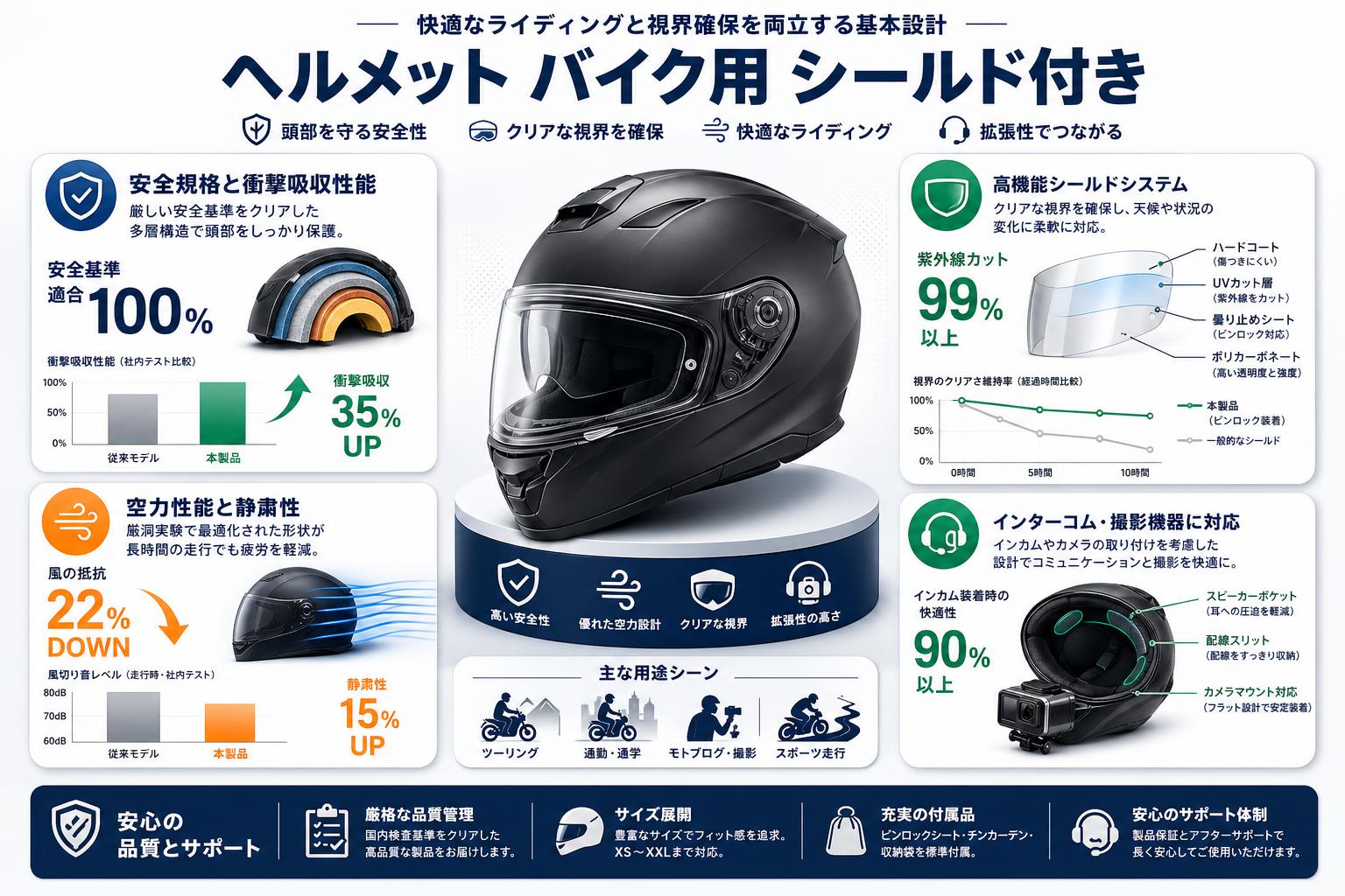 ヘルメット バイク用 シールド付き 概要
