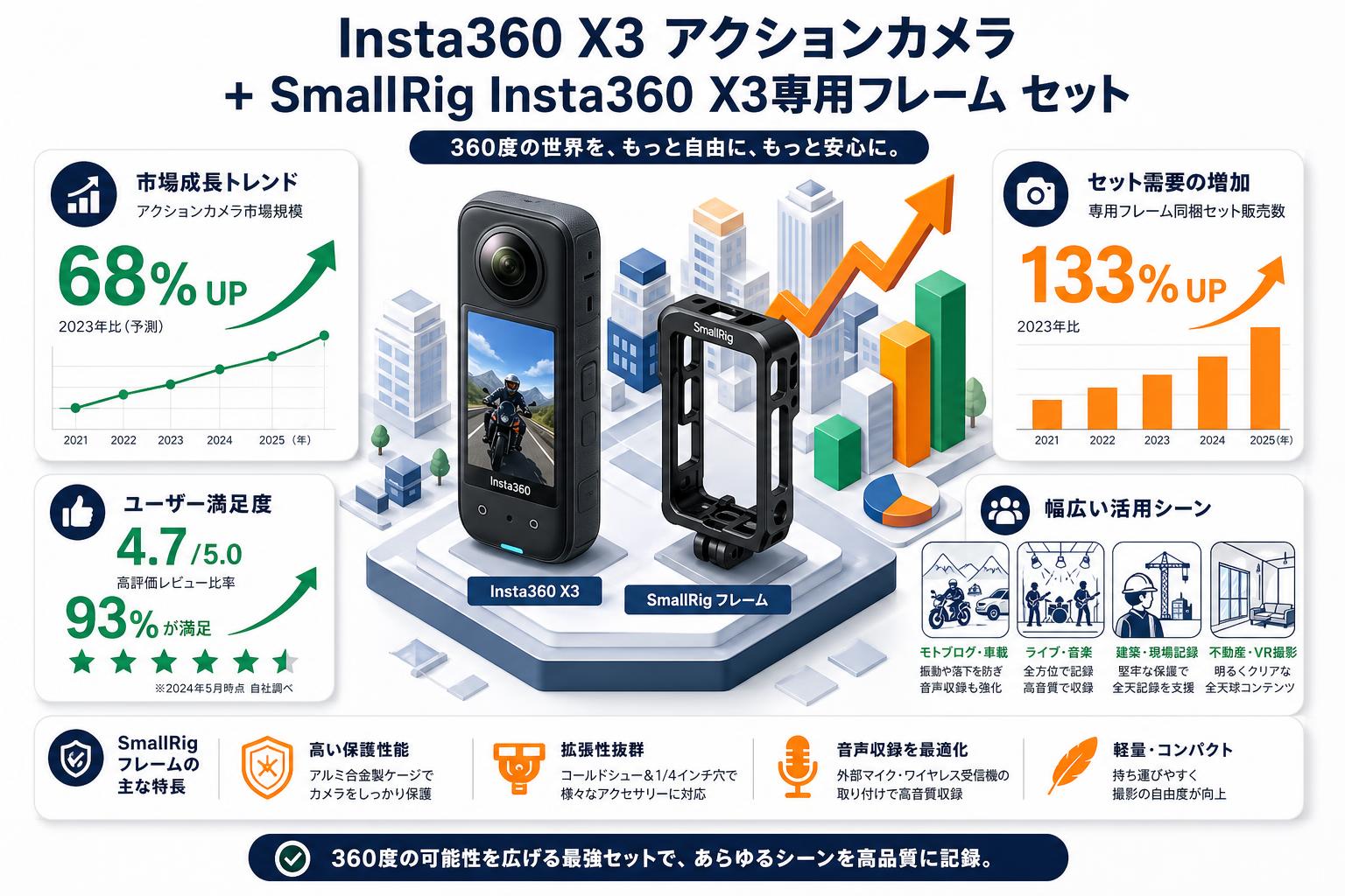Insta360 X3 アクションカメラ ＋ SmallRig Insta360 X3専用フレーム セット おもな対象のお客様