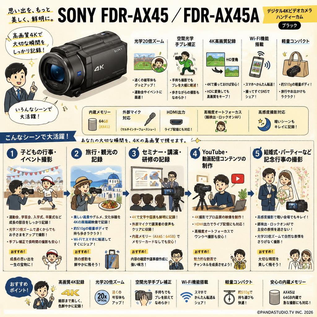 SONY FDR-AX45 ／FDR-AX45A（デジタル４Kビデオカメラ ハンディーカム） ブラック 用途
