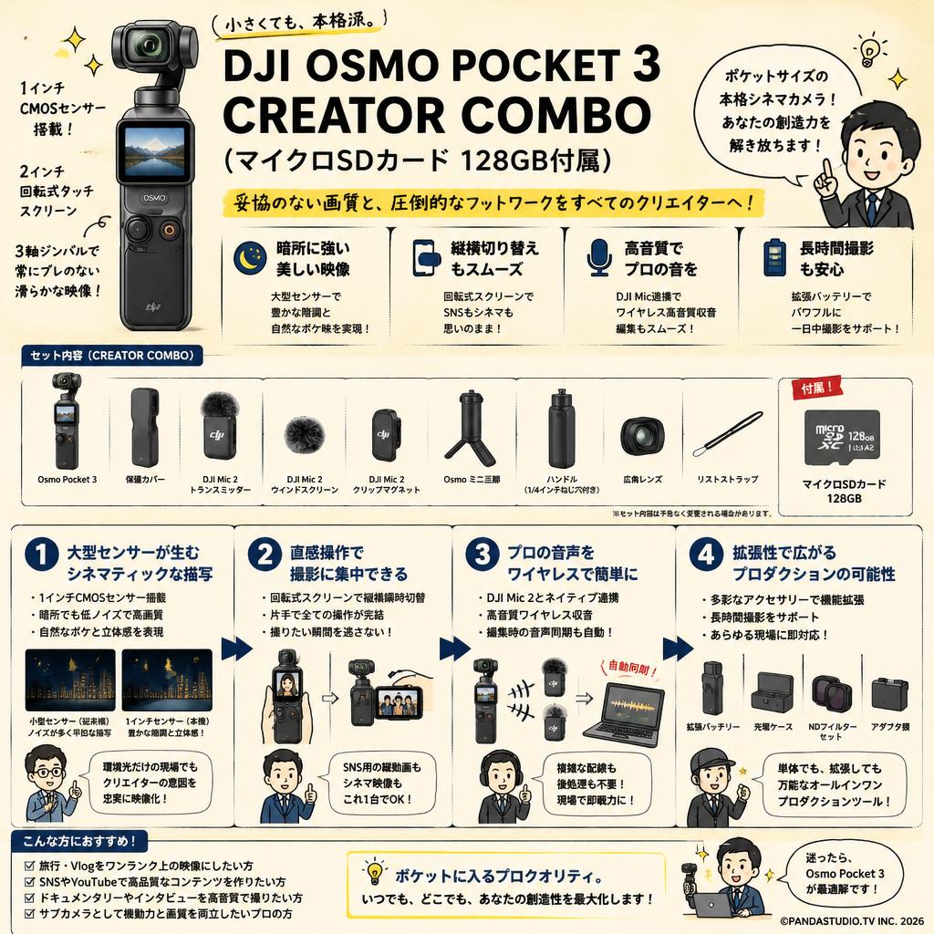 DJI Osmo Pocket 3 Creator Combo (マイクロSDカード 128GB付属） 概要