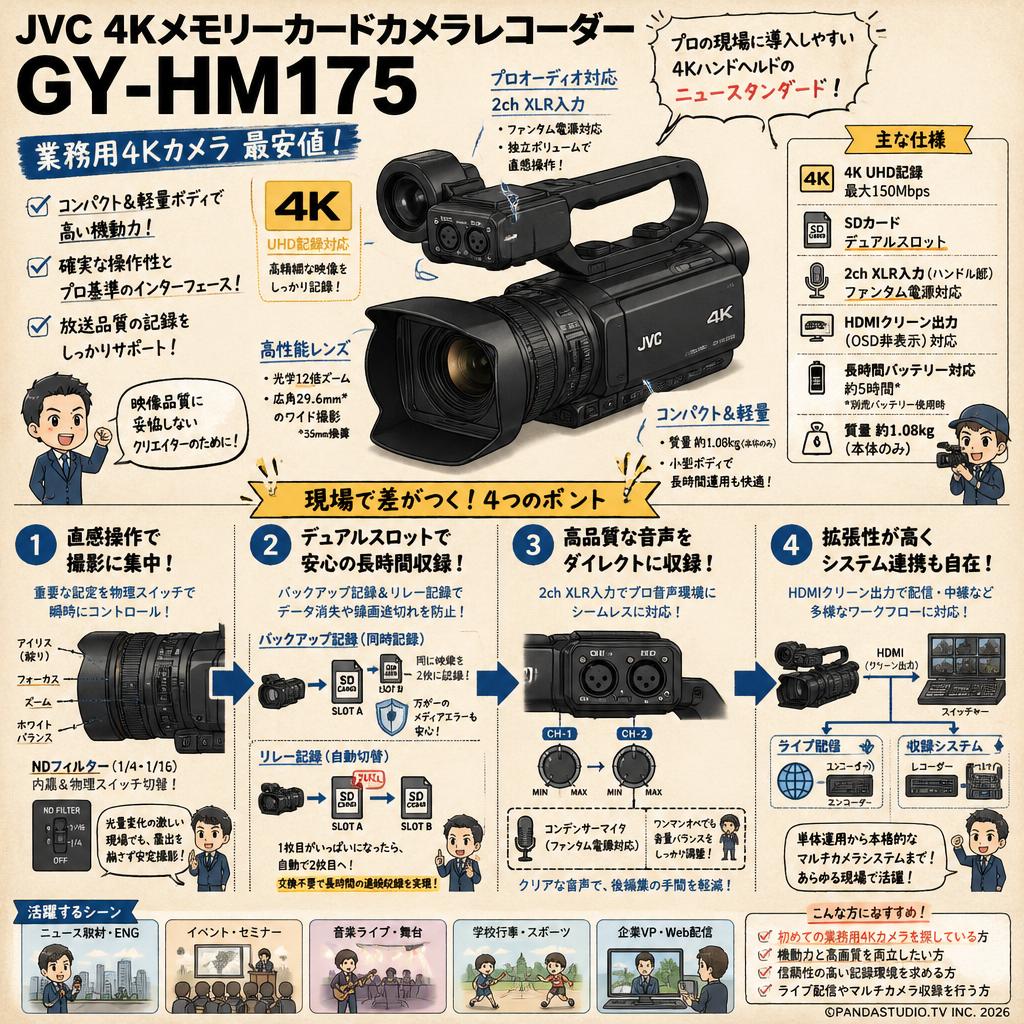 JVC 4Kメモリーカードカメラレコーダー GY-HM175(業務用4Kカメラ 最安値) 概要