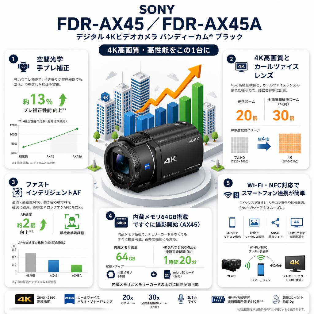 SONY FDR-AX45 ／FDR-AX45A（デジタル４Kビデオカメラ ハンディーカム） ブラック セールスポイント
