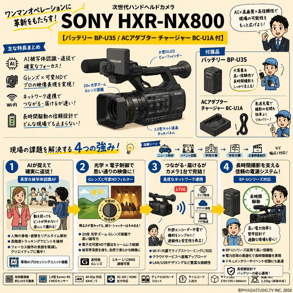 SONY HXR-NX800【バッテリー BP-U35 / ACアダプター チャージャー BC-U1A 付】 概要