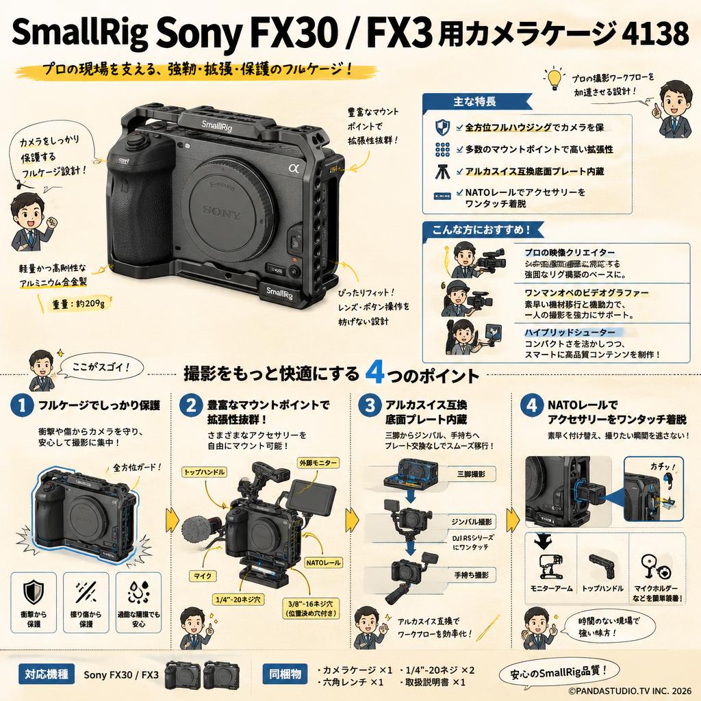 SmallRig Sony FX30 FX3 用カメラケージ 4138 おもな対象のお客様