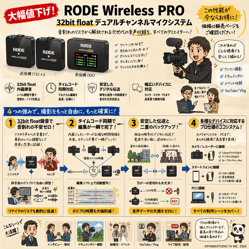 【大幅値下げ】RODE Wireless PRO  32bit float デュアルチャンネ ルマイクシステム 概要