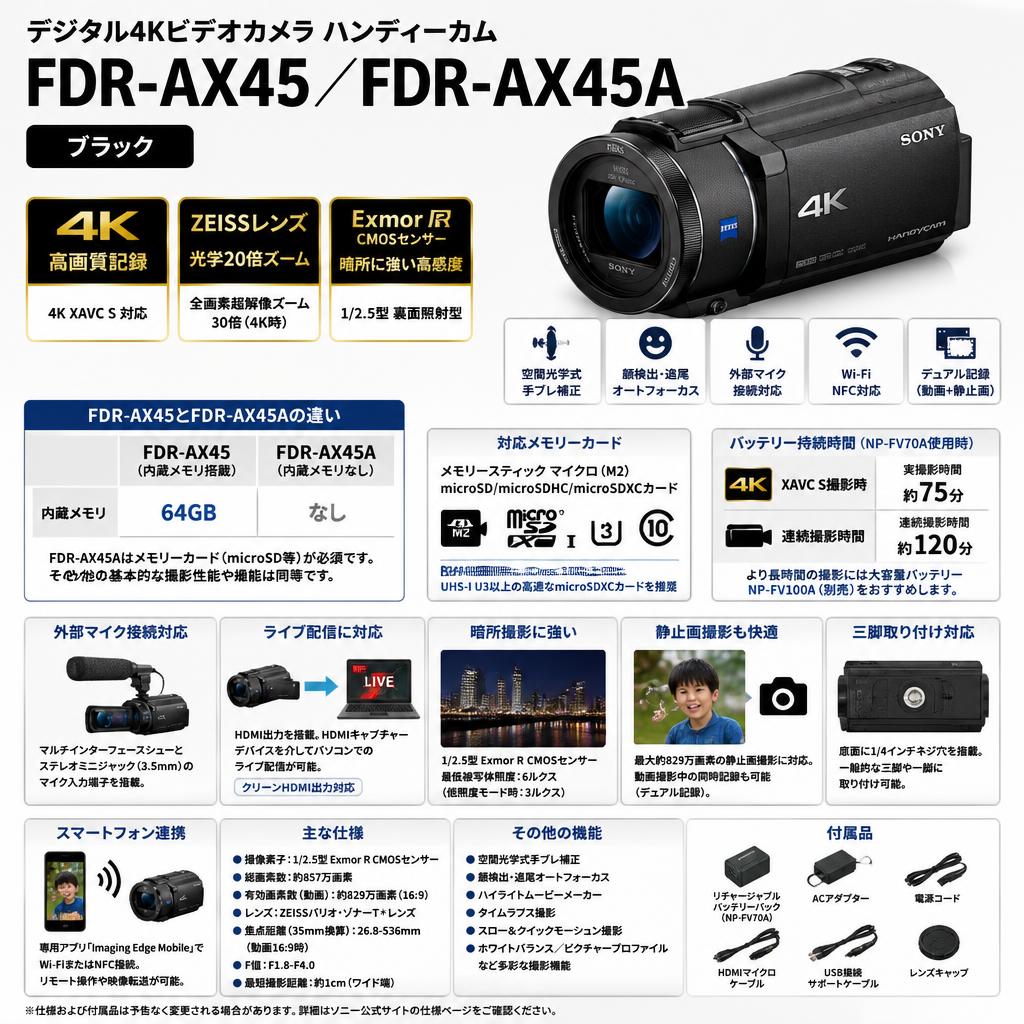 SONY FDR-AX45 ／FDR-AX45A（デジタル４Kビデオカメラ ハンディーカム） ブラック FAQ（よくある質問と答え）