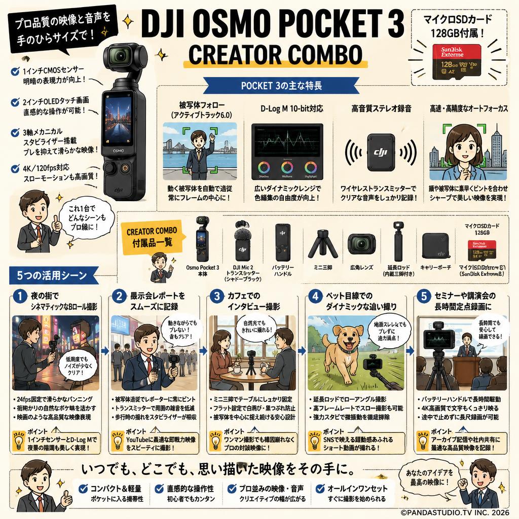 DJI Osmo Pocket 3 Creator Combo (マイクロSDカード 128GB付属） 用途