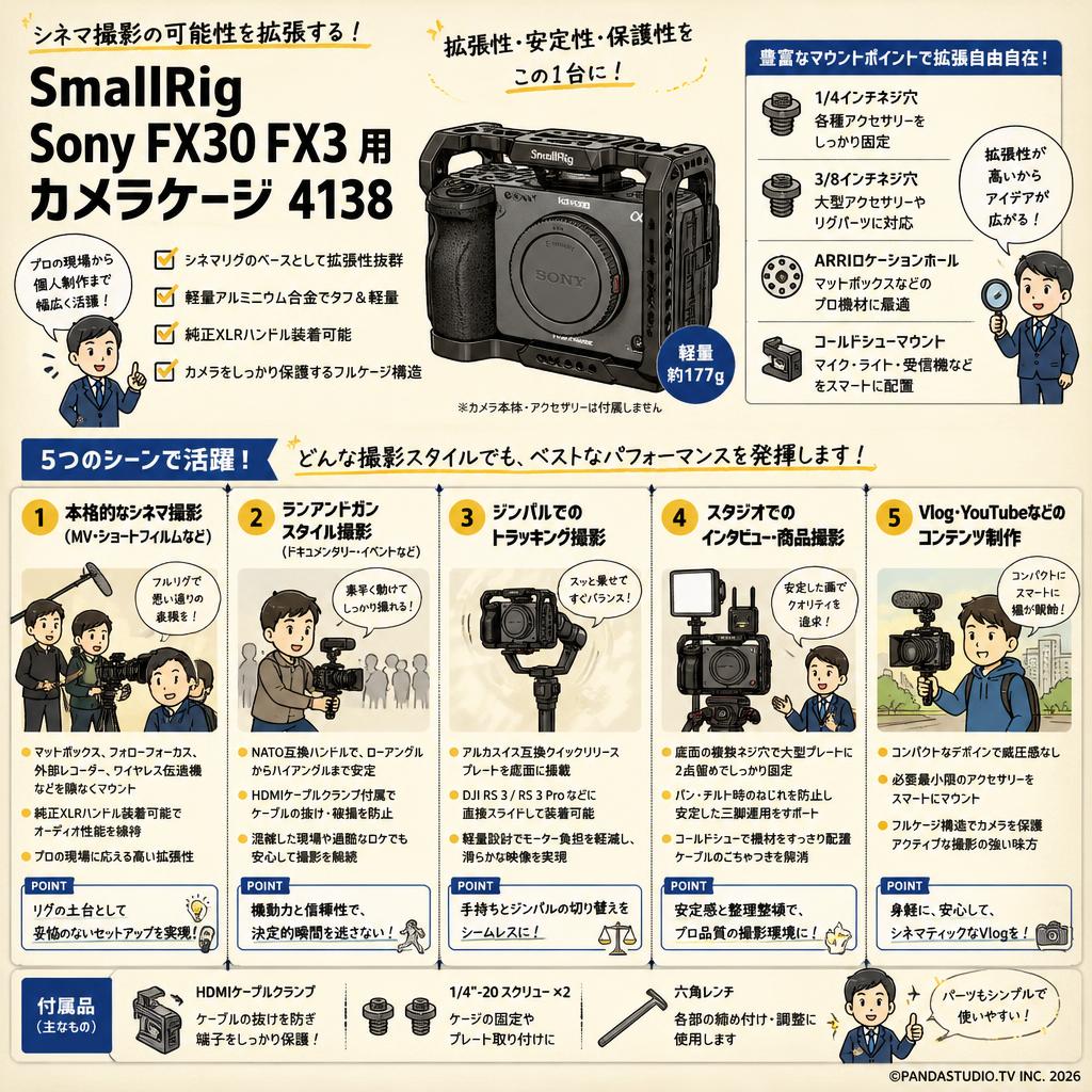 SmallRig Sony FX30 FX3 用カメラケージ 4138 用途