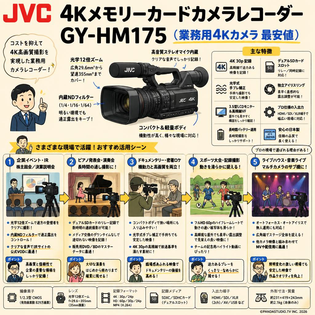 JVC 4Kメモリーカードカメラレコーダー GY-HM175(業務用4Kカメラ 最安値) 用途