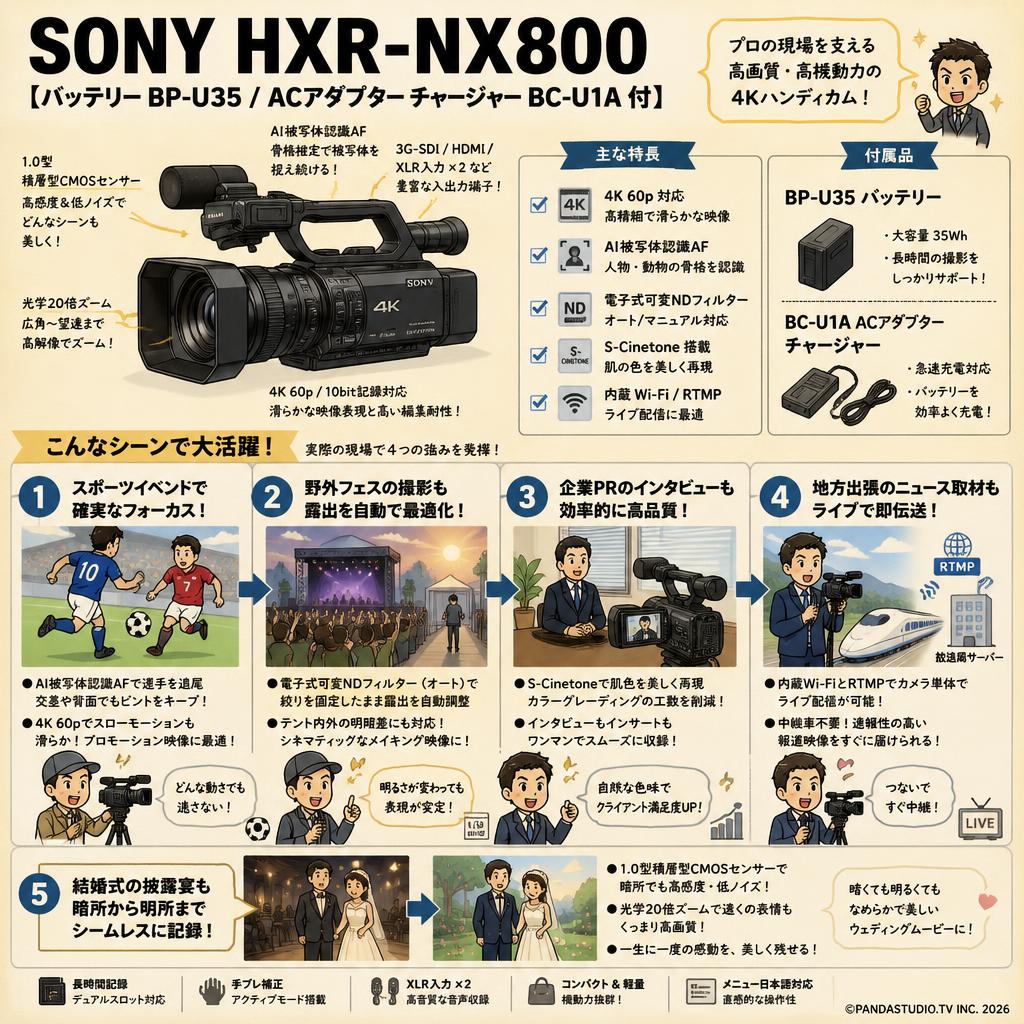 SONY HXR-NX800【バッテリー BP-U35 / ACアダプター チャージャー BC-U1A 付】 用途