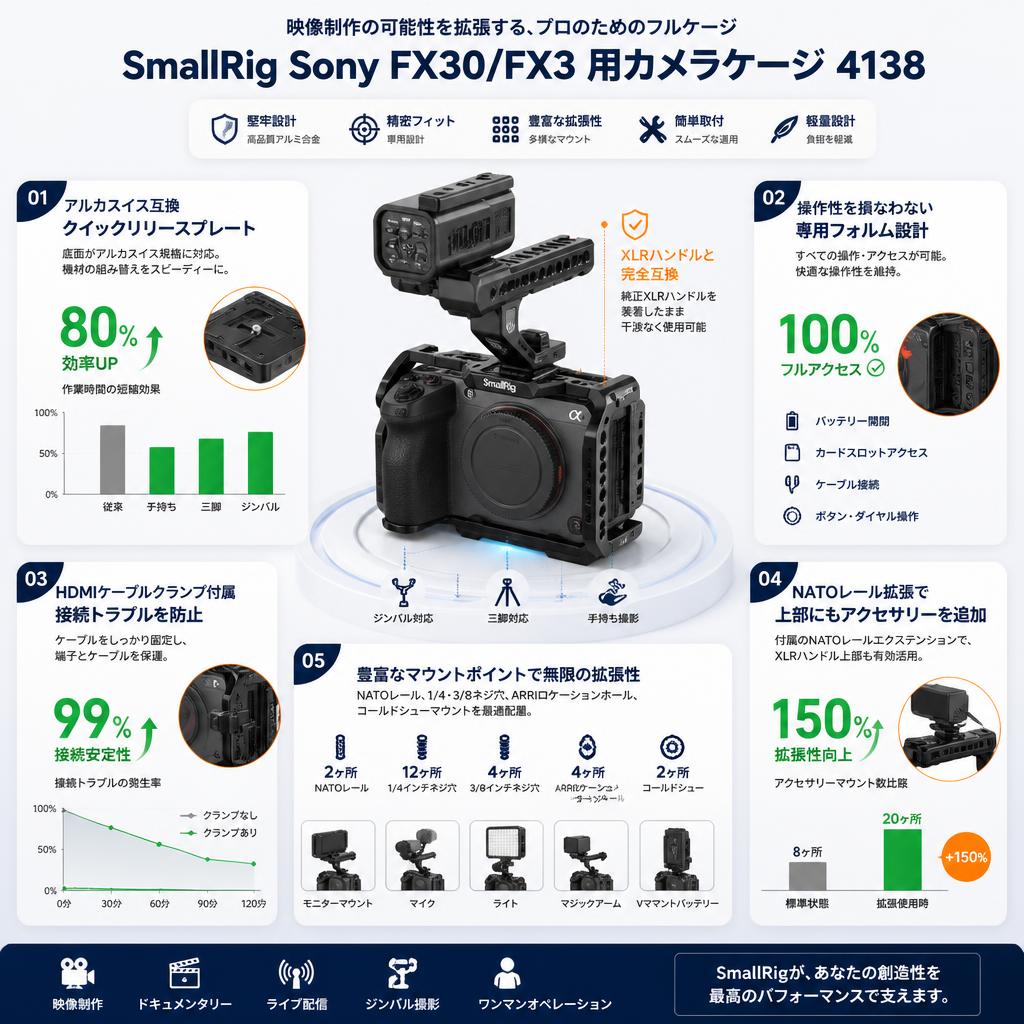 SmallRig Sony FX30 FX3 用カメラケージ 4138 セールスポイント