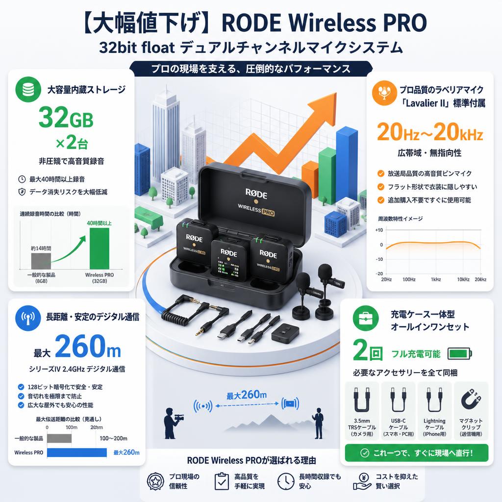 【大幅値下げ】RODE Wireless PRO  32bit float デュアルチャンネ ルマイクシステム セールスポイント