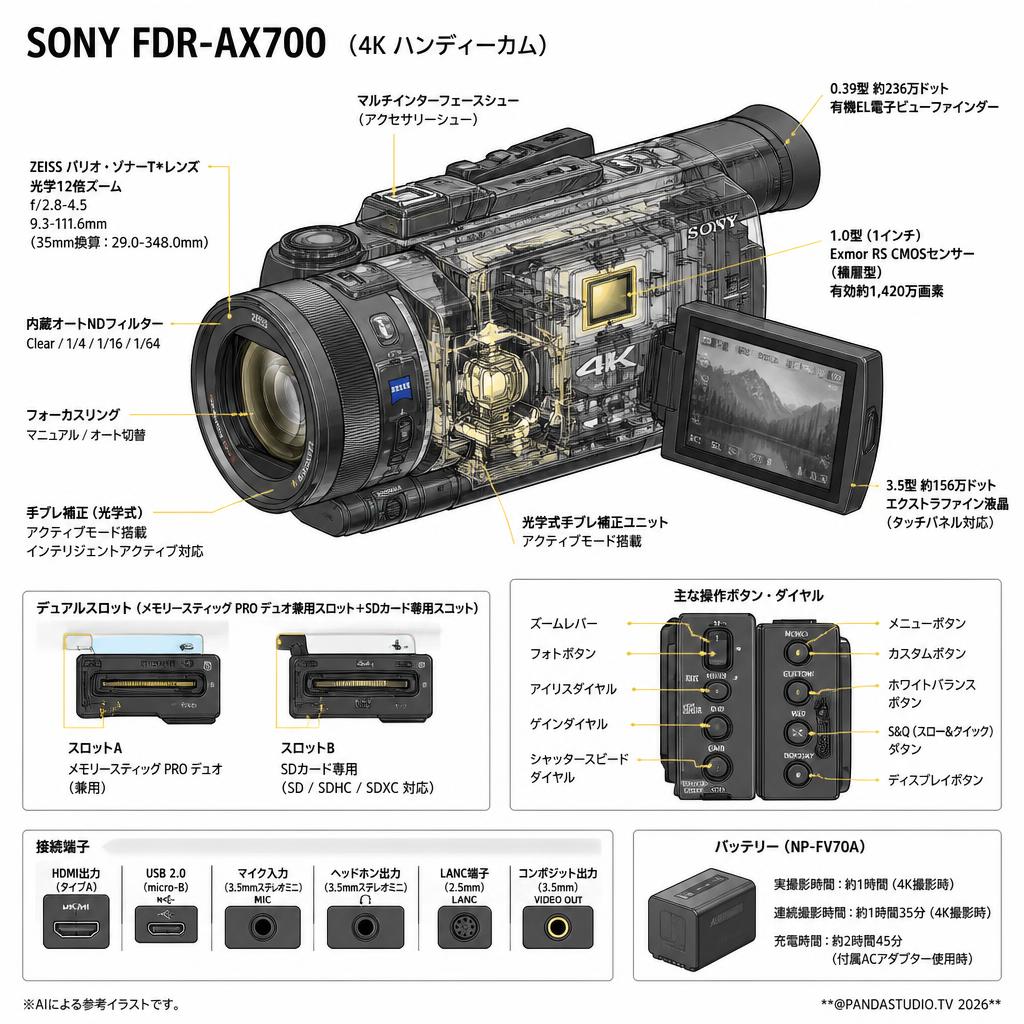 SONY FDR-AX700  (4K ハンディーカム) スペック