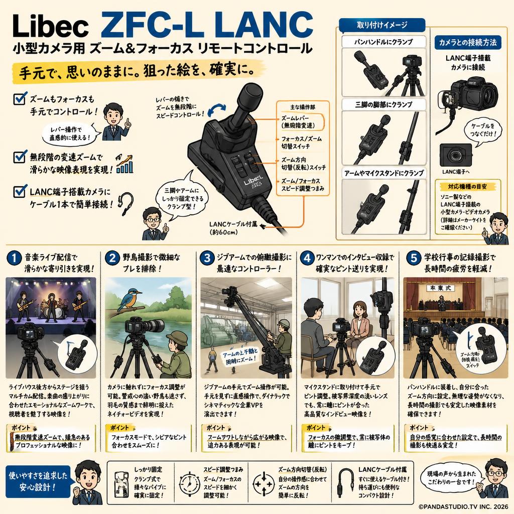 Libec ZFC-L LANC 小型カメラ用 ズーム＆フォーカス リモートコントロール 用途