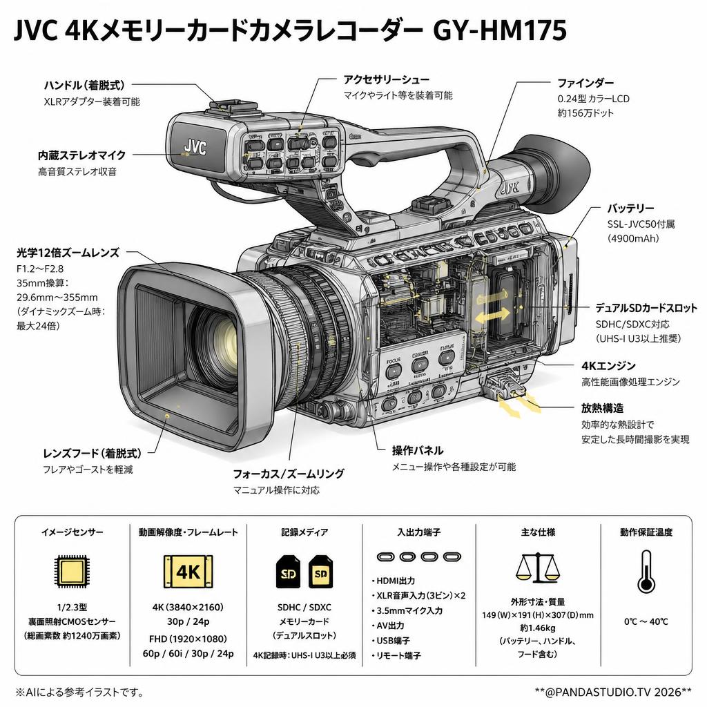 JVC 4Kメモリーカードカメラレコーダー GY-HM175(業務用4Kカメラ 最安値) スペック