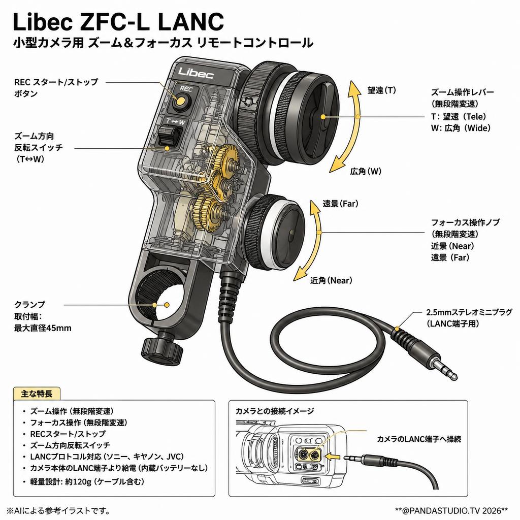 Libec ZFC-L LANC 小型カメラ用 ズーム＆フォーカス リモートコントロール スペック