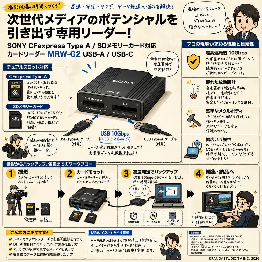SONY CFexpress Type A / SDメモリーカード対応 カードリーダー MRW-G2 USB-A / USB-C 概要