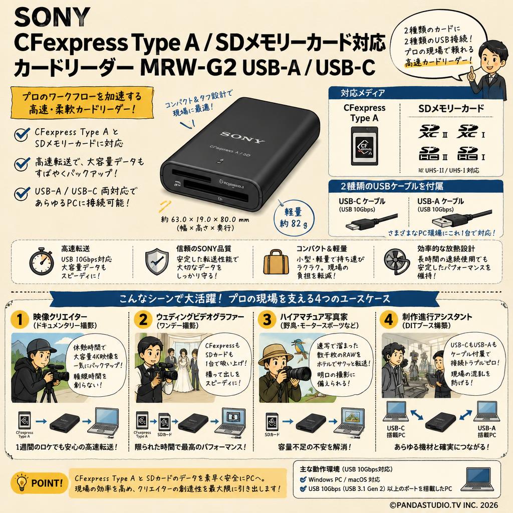 SONY CFexpress Type A / SDメモリーカード対応 カードリーダー MRW-G2 USB-A / USB-C おもな対象のお客様