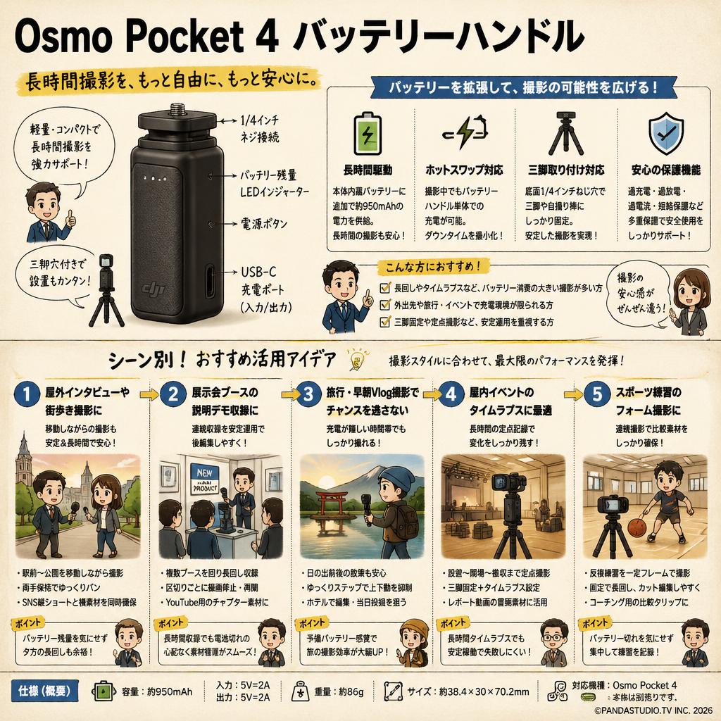 Osmo Pocket 4 バッテリーハンドル 用途