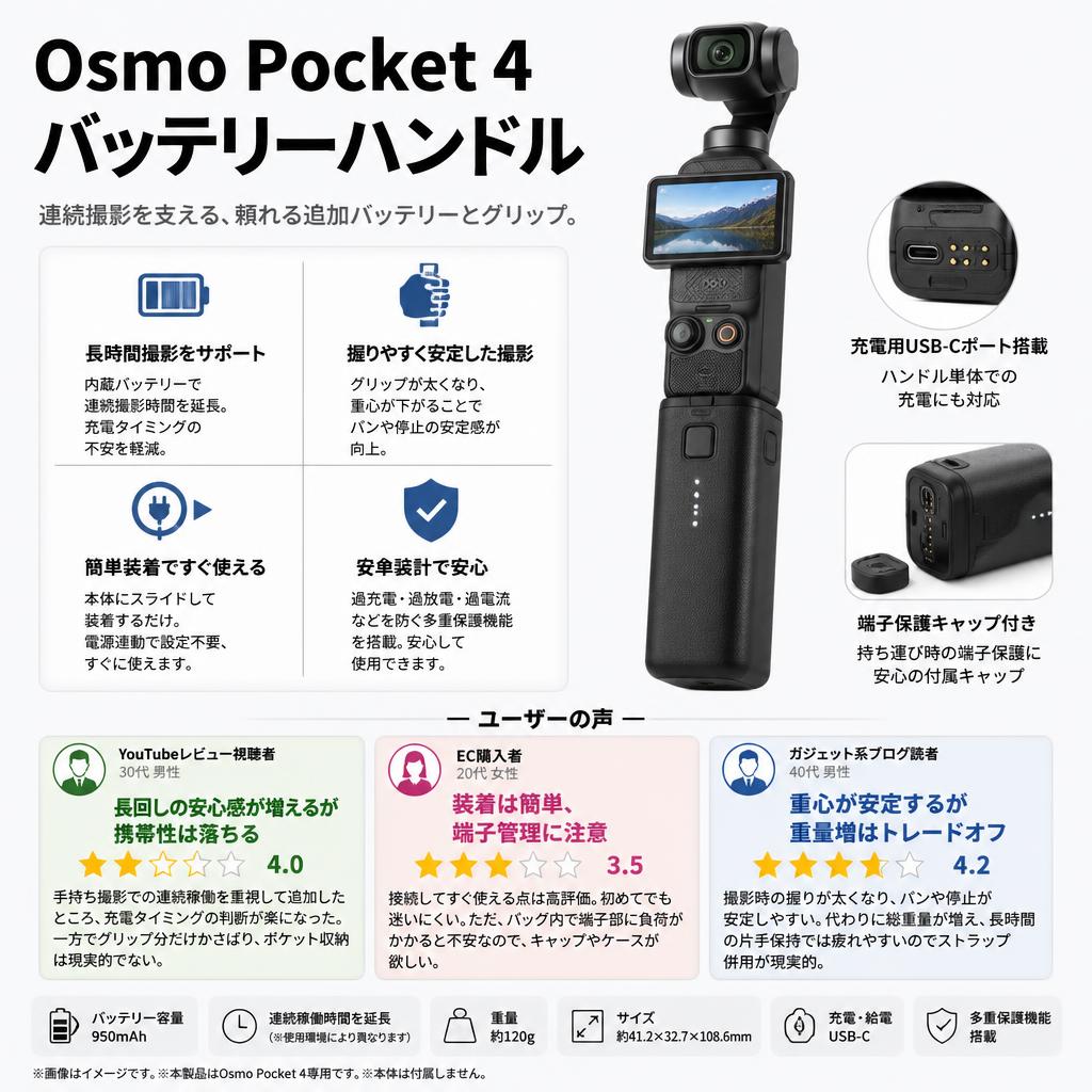 Osmo Pocket 4 バッテリーハンドル インターネット上のお客様の声（評判）