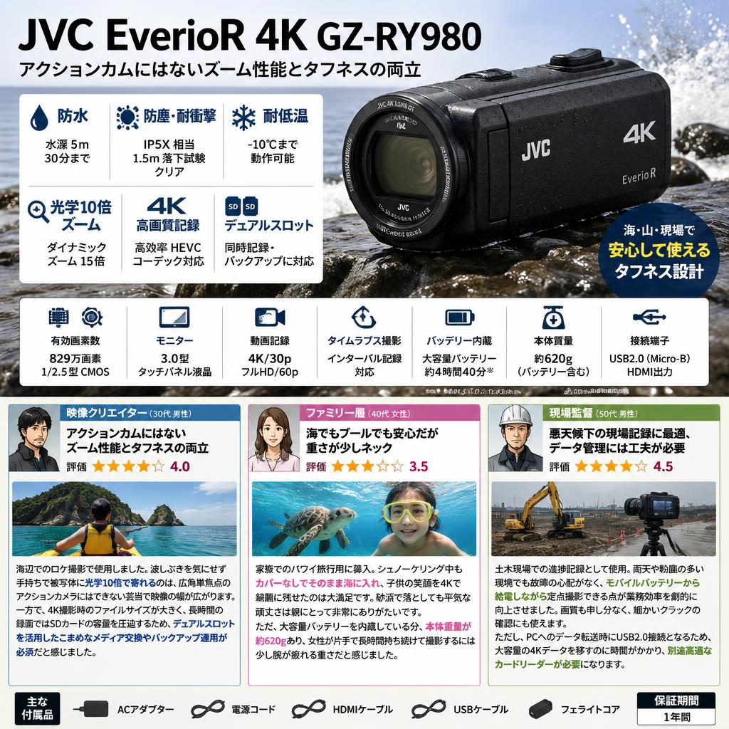 JVC EverioR 4K GZ-RY980 インターネット上のお客様の声（評判）