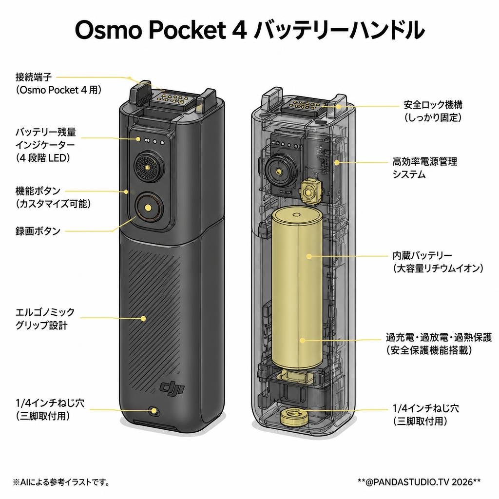 Osmo Pocket 4 バッテリーハンドル スペック