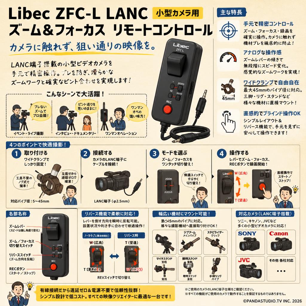 Libec ZFC-L LANC 小型カメラ用 ズーム＆フォーカス リモートコントロール 概要