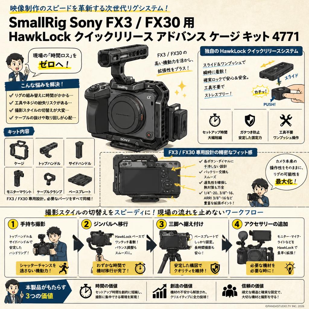 SmallRig Sony FX3 / FX30 用 HawkLock クイックリリース アドバンス ケージ キット 4771 概要