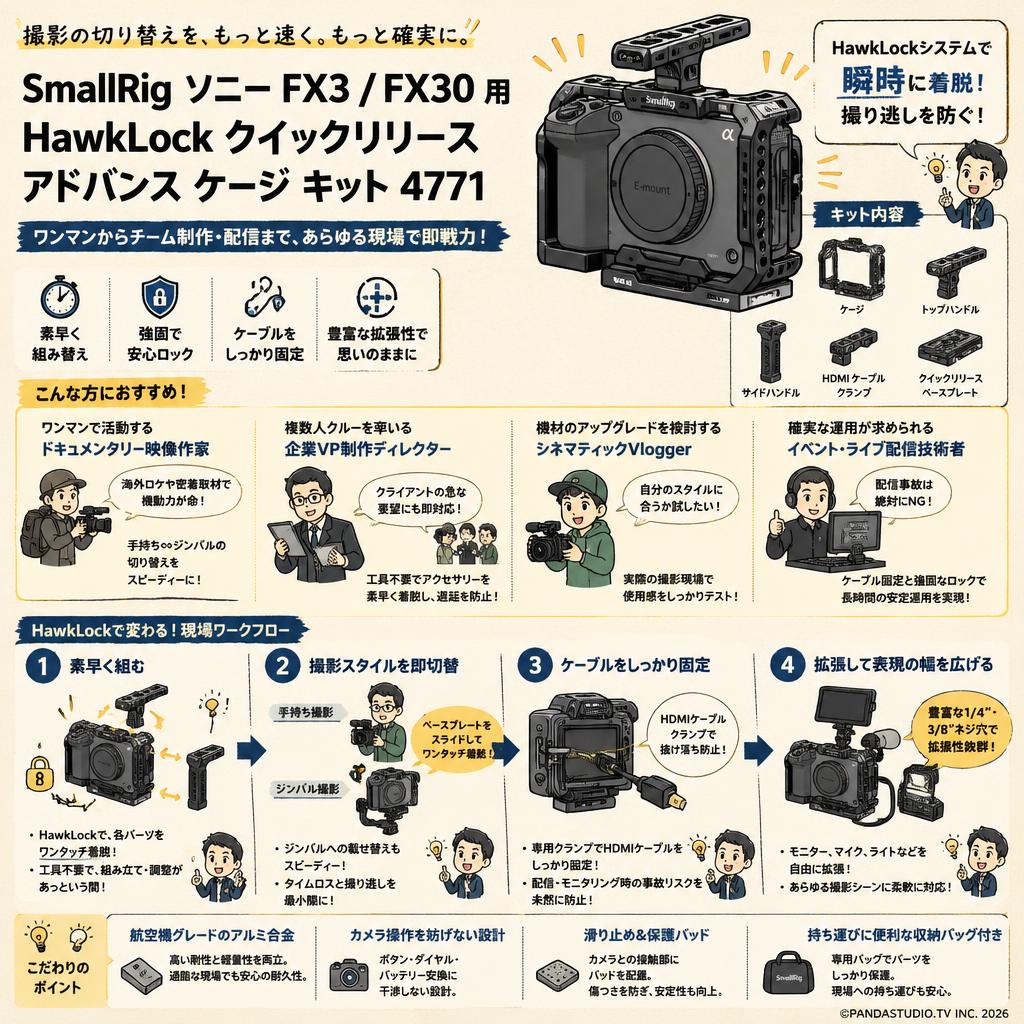 SmallRig Sony FX3 / FX30 用 HawkLock クイックリリース アドバンス ケージ キット 4771 おもな対象のお客様