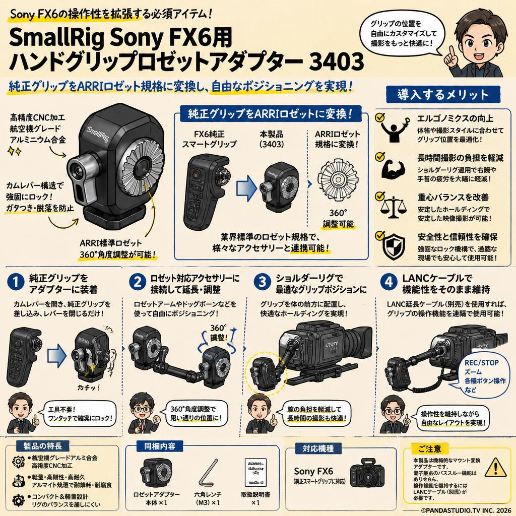 SmallRig Sony FX6用ハンドグリップロゼットアダプター 3403 概要