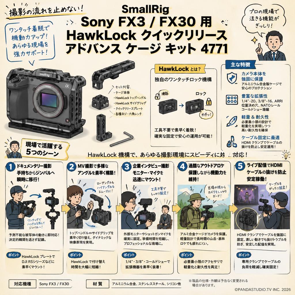 SmallRig Sony FX3 / FX30 用 HawkLock クイックリリース アドバンス ケージ キット 4771 用途