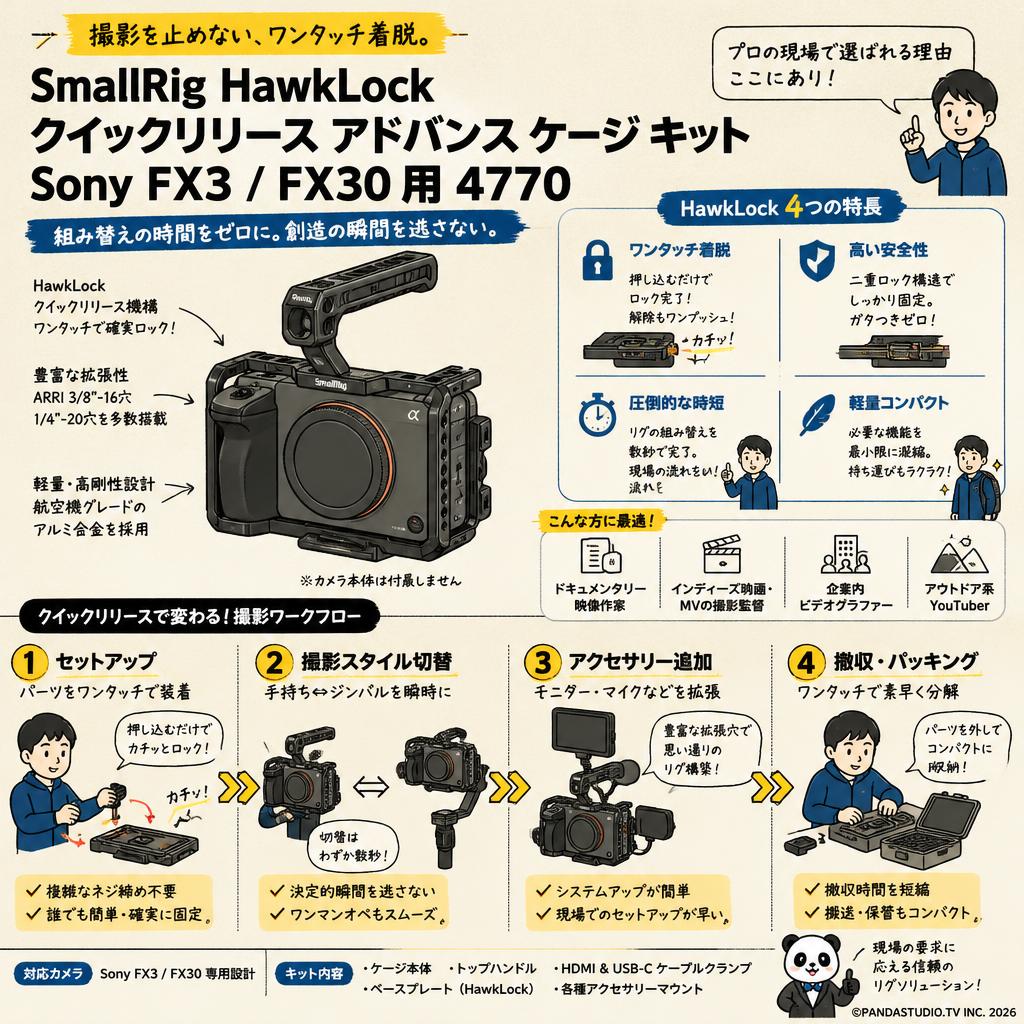 SmallRig HawkLock クイックリリース アドバンス ケージ キット Sony FX3 / FX30 用 4770 おもな対象のお客様