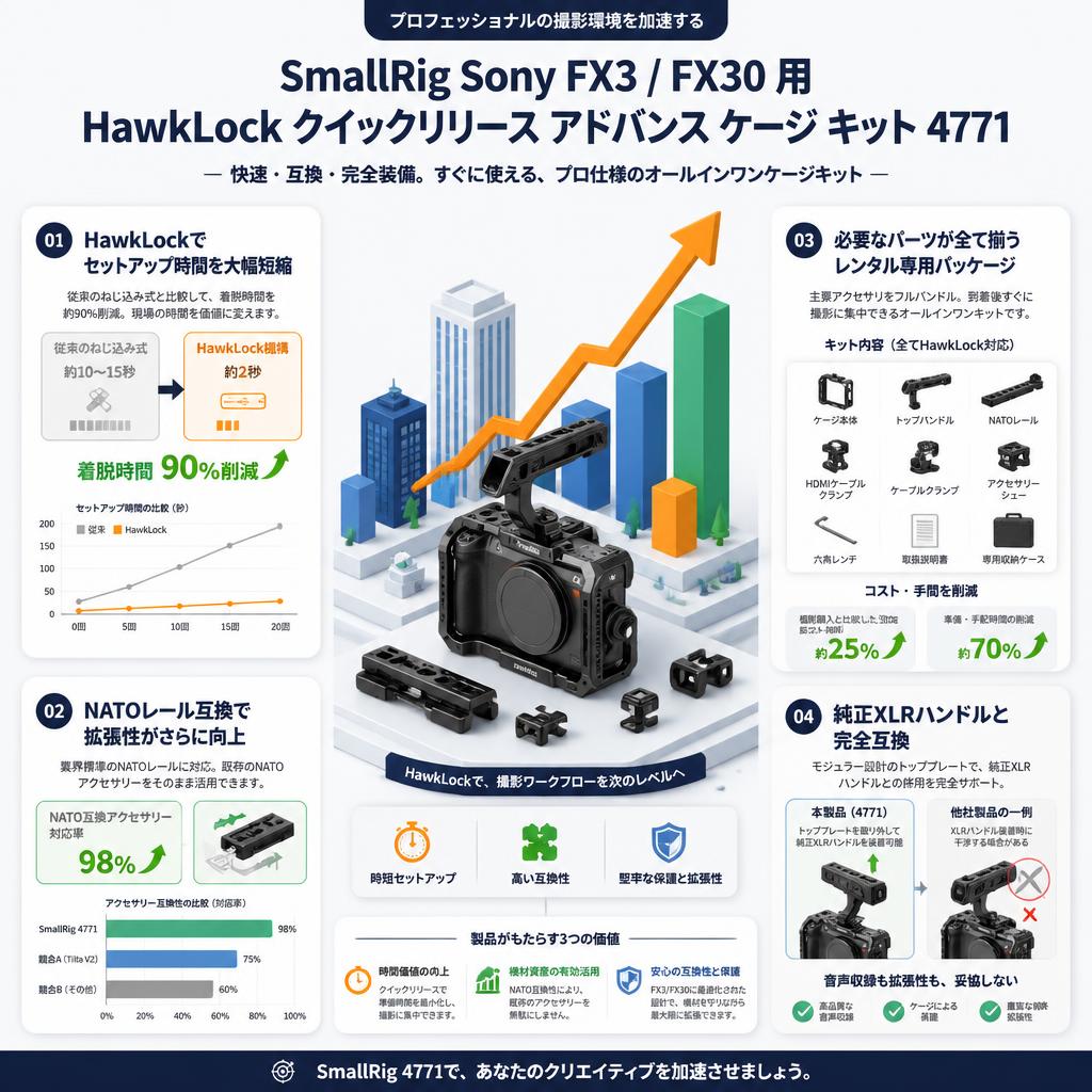 SmallRig Sony FX3 / FX30 用 HawkLock クイックリリース アドバンス ケージ キット 4771 セールスポイント