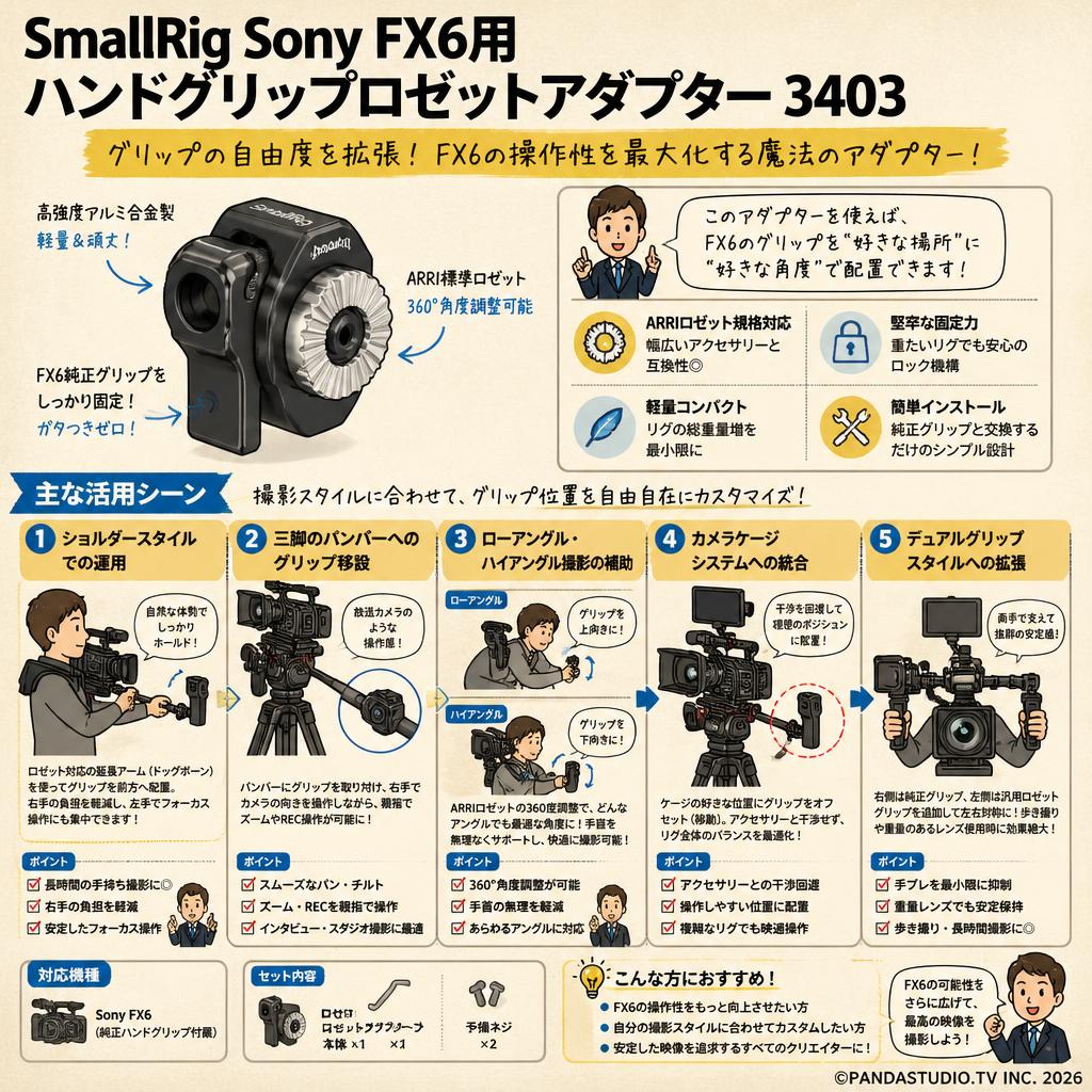 SmallRig Sony FX6用ハンドグリップロゼットアダプター 3403 用途