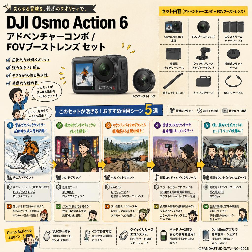 DJI Osmo Action 6 アドベンチャーコンボ / FOVブーストレンズ セット 用途