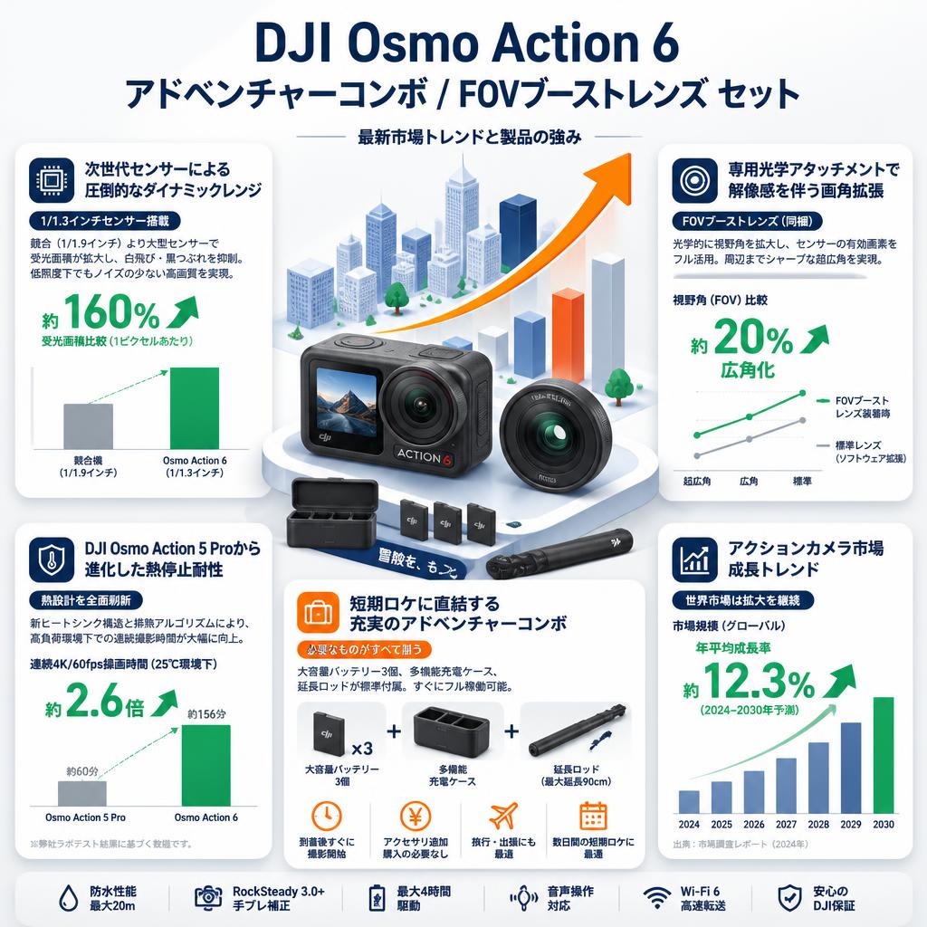 DJI Osmo Action 6 アドベンチャーコンボ / FOVブーストレンズ セット セールスポイント