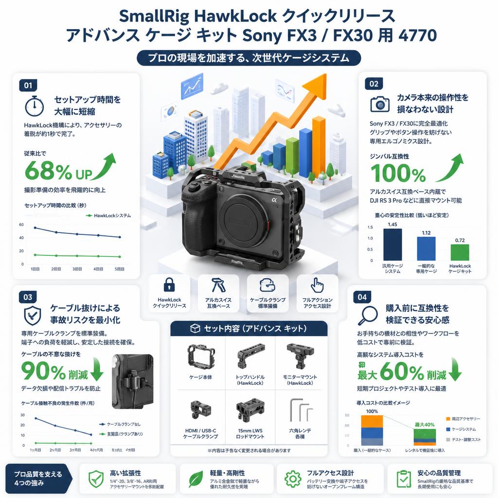 SmallRig HawkLock クイックリリース アドバンス ケージ キット Sony FX3 / FX30 用 4770 セールスポイント